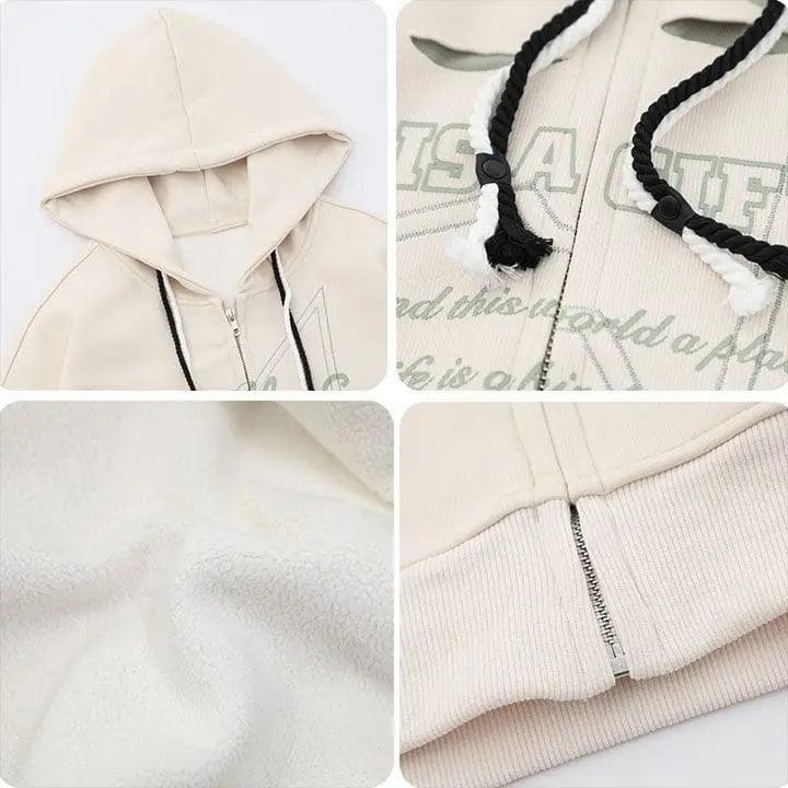 Sneakerhill® Fleece Zipper Hoodie Pentagram Print - sneakerhillcom