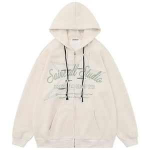 Sneakerhill® Fleece Zipper Hoodie Pentagram Print - sneakerhillcom