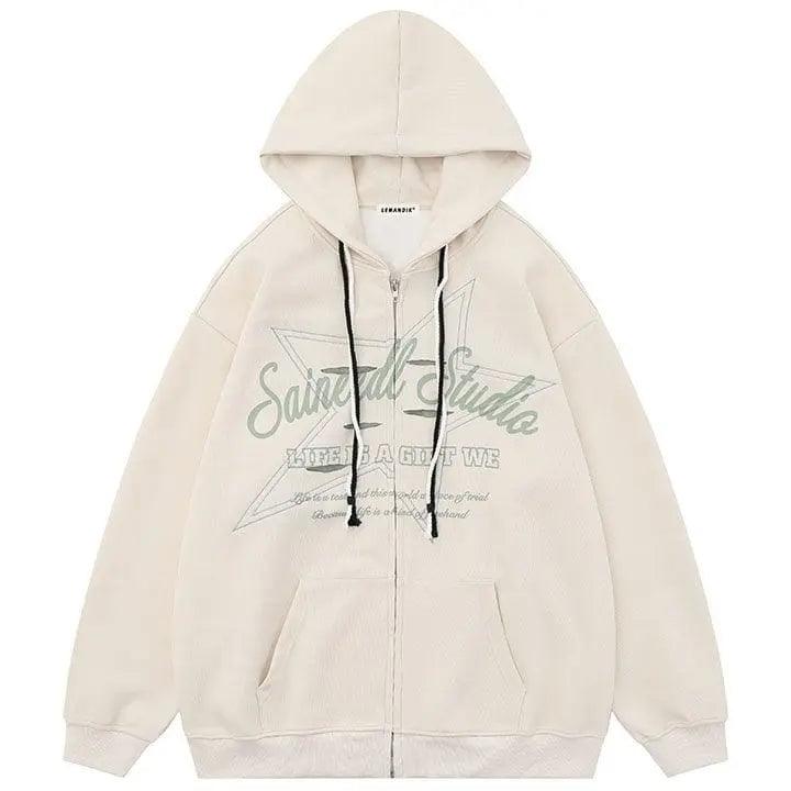 Sneakerhill® Fleece Zipper Hoodie Pentagram Print - sneakerhillcom