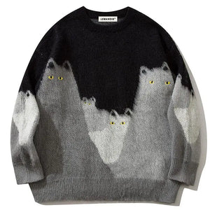 Sneakerhill® Fluffy Knit Sweater Colorful Cats - sneakerhillcom