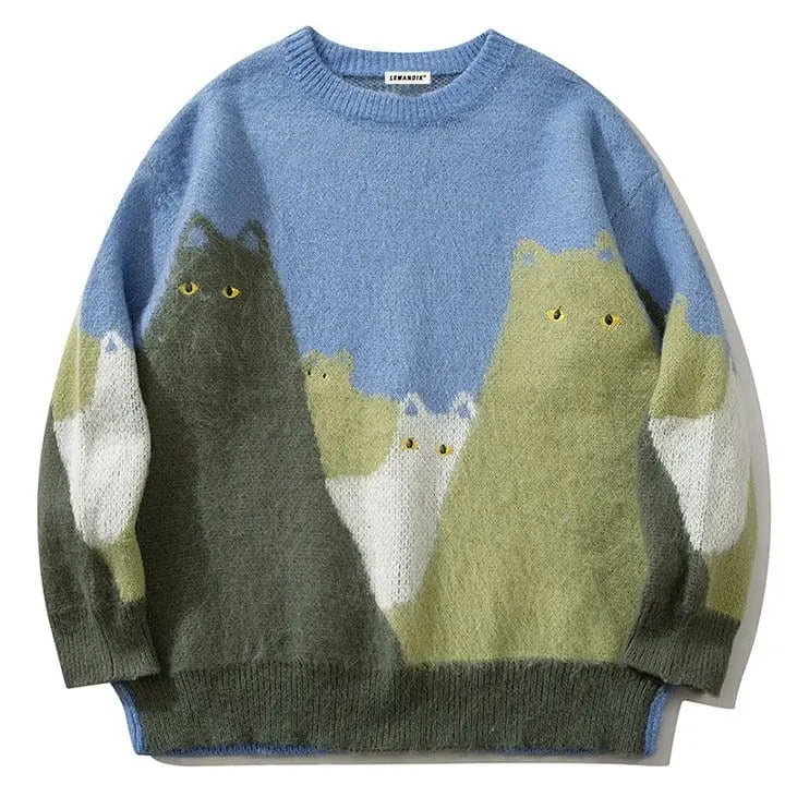 Sneakerhill® Fluffy Knit Sweater Colorful Cats - sneakerhillcom