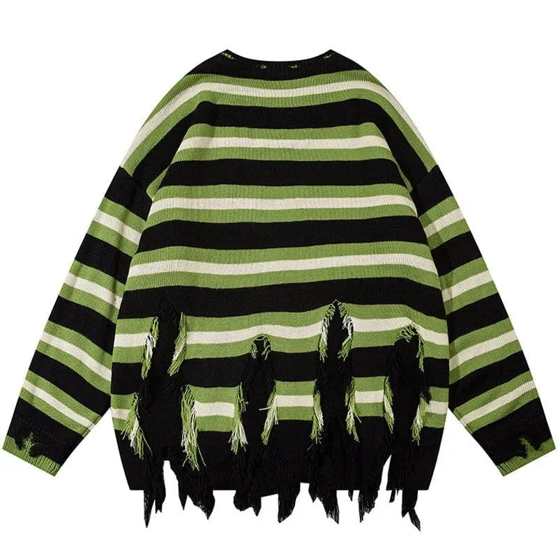 Sneakerhill® Fringed Striped Pullover Sweater Star - sneakerhillcom