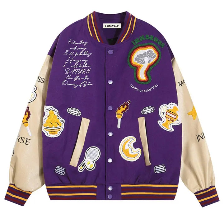 Sneakerhill® Funny Varsity Jacket Flock Tennis Ball Sneakerhill