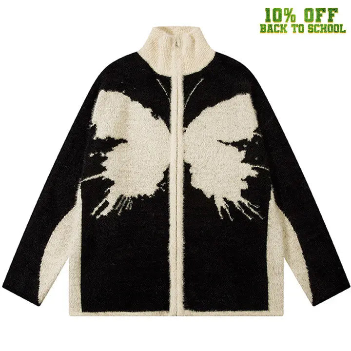 Sneakerhill® Furry Butterfly Jacquard Sweater Cardigan - sneakerhillcom