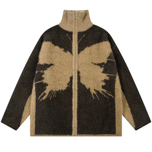 Sneakerhill® Furry Butterfly Jacquard Sweater Cardigan - sneakerhillcom