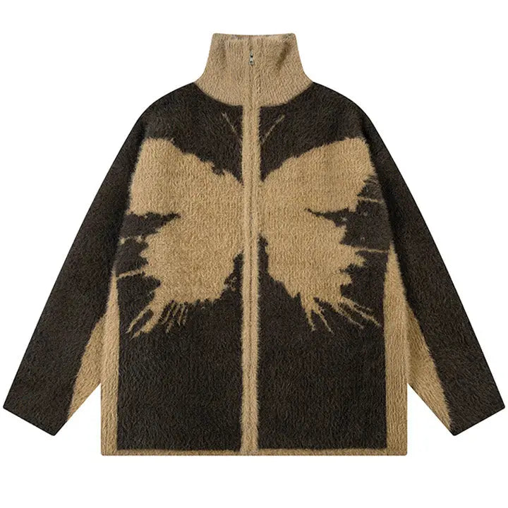 Sneakerhill® Furry Butterfly Jacquard Sweater Cardigan - sneakerhillcom