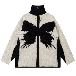 Sneakerhill® Furry Butterfly Jacquard Sweater Cardigan - sneakerhillcom