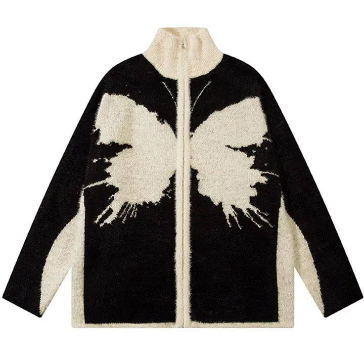 Sneakerhill® Furry Butterfly Jacquard Sweater Cardigan - sneakerhillcom