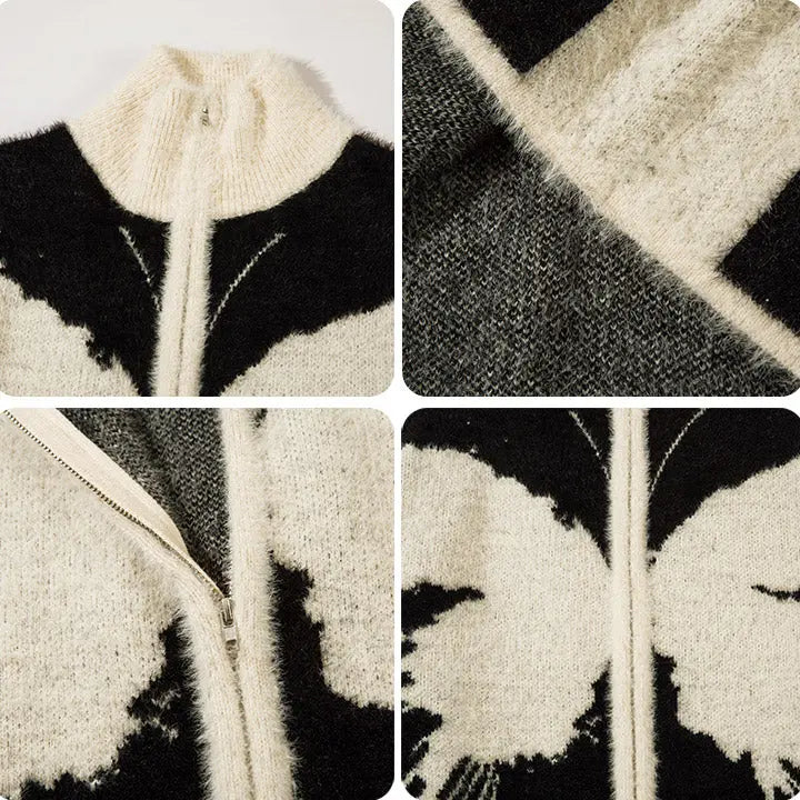 Sneakerhill® Furry Butterfly Jacquard Sweater Cardigan - sneakerhillcom