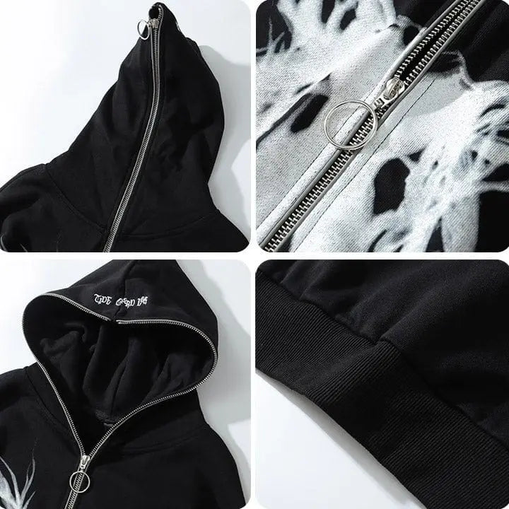 Sneakerhill® Gothic Black Full Zip Graphic Hoodie - sneakerhillcom