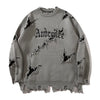 Sneakerhill® Gothic Punk Knit Sweater Ripped Hem - sneakerhillcom