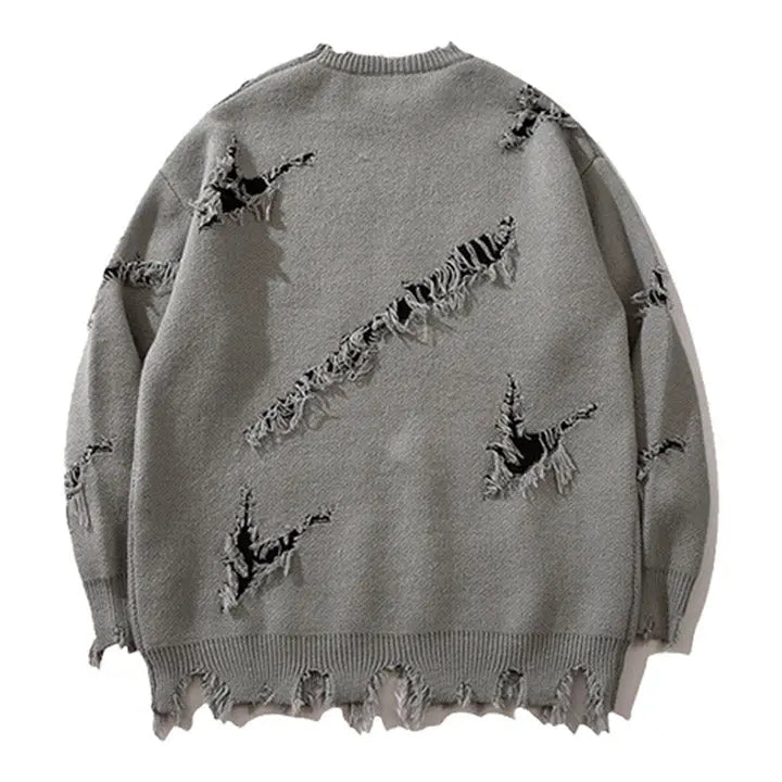 Sneakerhill® Gothic Punk Knit Sweater Ripped Hem - sneakerhillcom