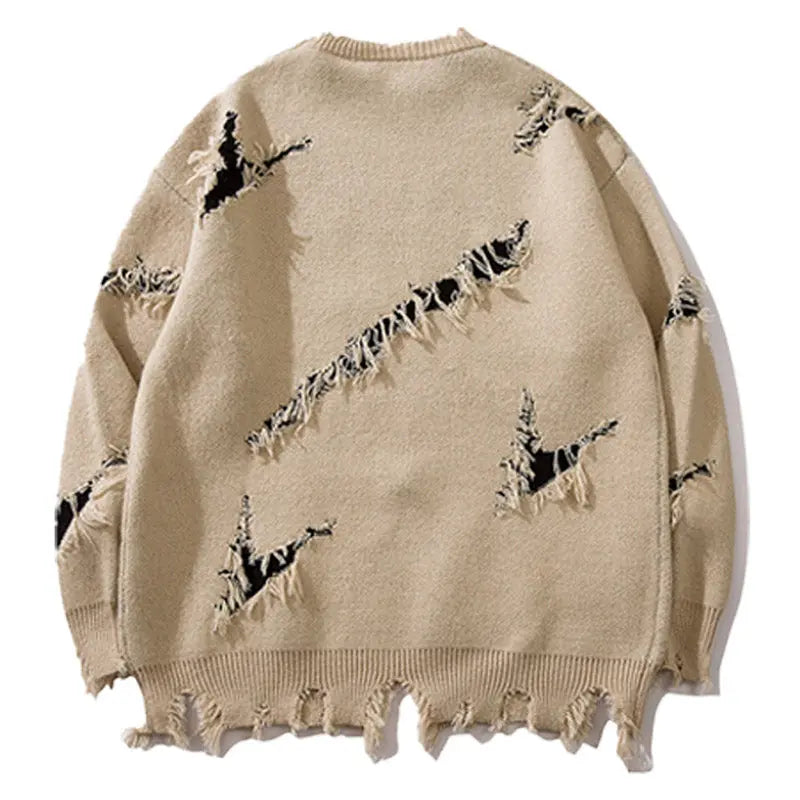 Sneakerhill® Gothic Punk Knit Sweater Ripped Hem - sneakerhillcom