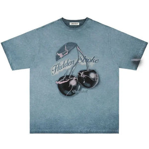 Sneakerhill® Gradient Wash Cherry Print T-Shirt - sneakerhillcom