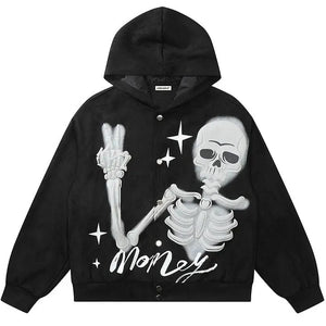 Sneakerhill® High Street Button Up Hoodie Skeleton Print - sneakerhillcom