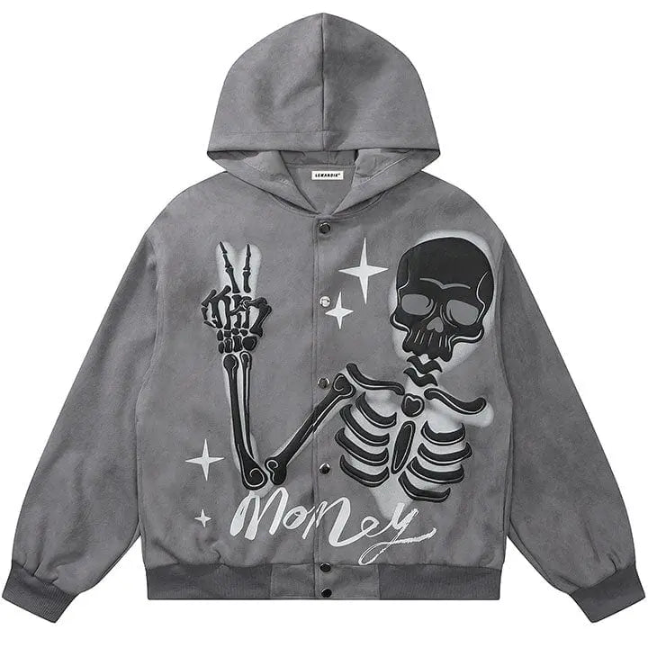 Sneakerhill® High Street Button Up Hoodie Skeleton Print - sneakerhillcom