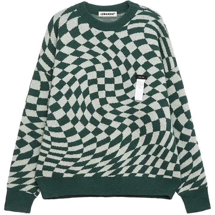 Sneakerhill® High Street Checkerboard Jacquard Sweater - sneakerhillcom