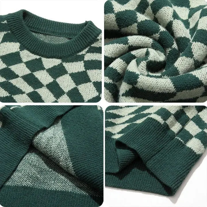 Sneakerhill® High Street Checkerboard Jacquard Sweater - sneakerhillcom