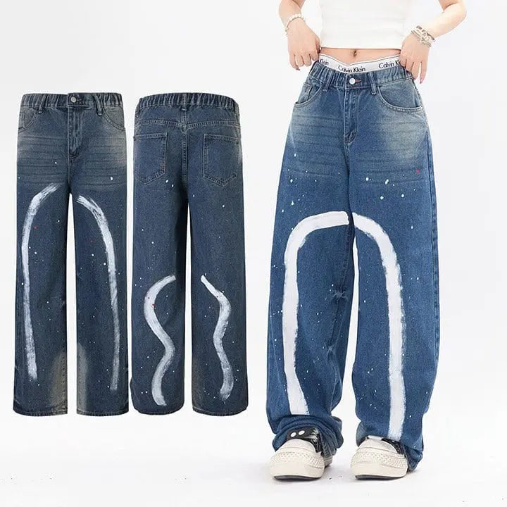 Sneakerhill® High Street Elastic Waist Pleated Jeans - sneakerhillcom