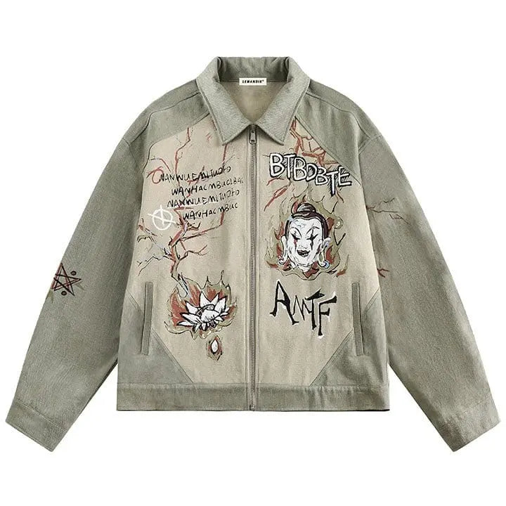 Sneakerhill® High Street Graffiti Patchwork Denim Jacket - sneakerhillcom