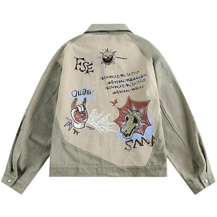 Sneakerhill® High Street Graffiti Patchwork Denim Jacket - sneakerhillcom