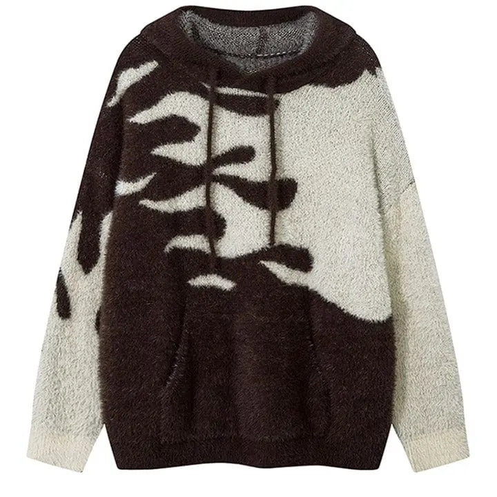 Sneakerhill® Hooded Mohair Sweater Flame Patchwork - sneakerhillcom