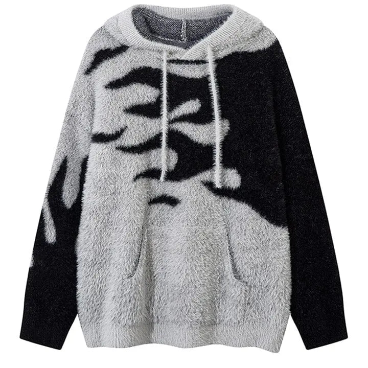 Sneakerhill® Hooded Mohair Sweater Flame Patchwork - sneakerhillcom