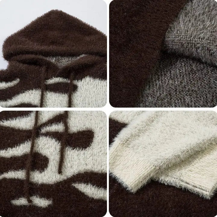 Sneakerhill® Hooded Mohair Sweater Flame Patchwork - sneakerhillcom