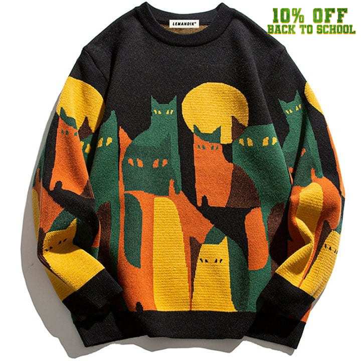 Sneakerhill® Japanese Knitted Sweater Abstract Cat - sneakerhillcom