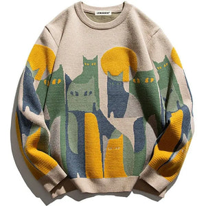 Sneakerhill® Japanese Knitted Sweater Abstract Cat - sneakerhillcom