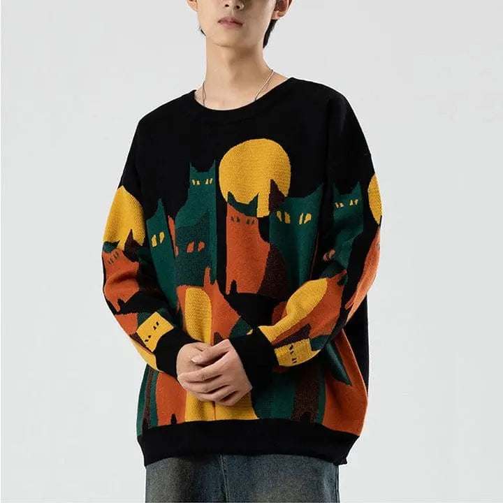 Sneakerhill® Japanese Knitted Sweater Abstract Cat - sneakerhillcom