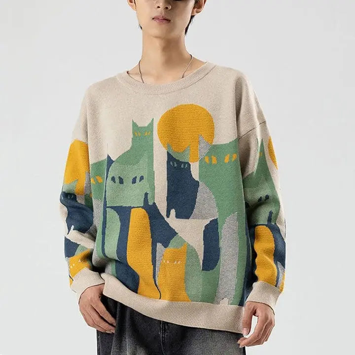 Sneakerhill® Japanese Knitted Sweater Abstract Cat - sneakerhillcom