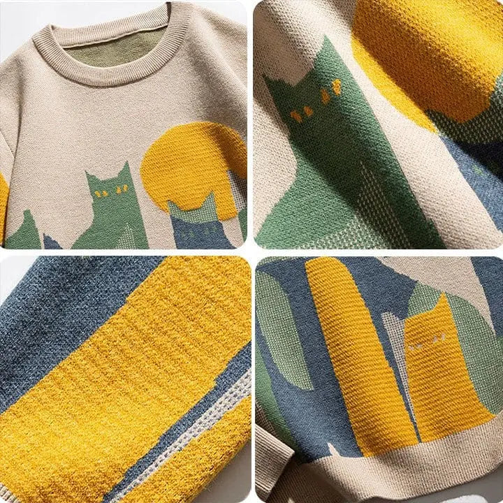 Sneakerhill® Japanese Knitted Sweater Abstract Cat - sneakerhillcom