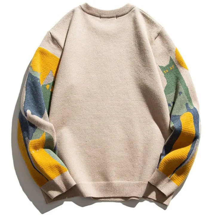 Sneakerhill® Japanese Knitted Sweater Abstract Cat - sneakerhillcom