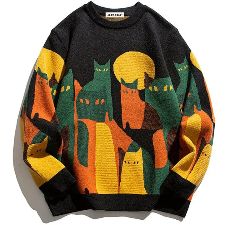 Sneakerhill® Japanese Knitted Sweater Abstract Cat - sneakerhillcom