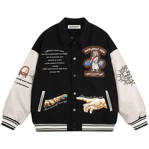 Sneakerhill® Jesus Riding Skateboard Varsity Jacket - sneakerhillcom