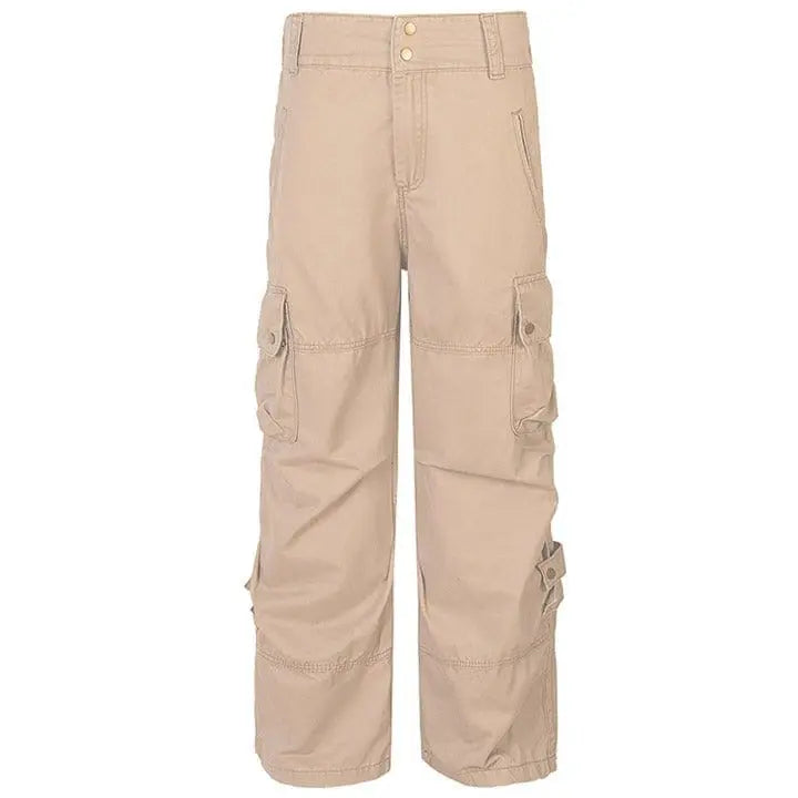 Sneakerhill® Khaki Elastic Waist Cargo Jeans - sneakerhillcom