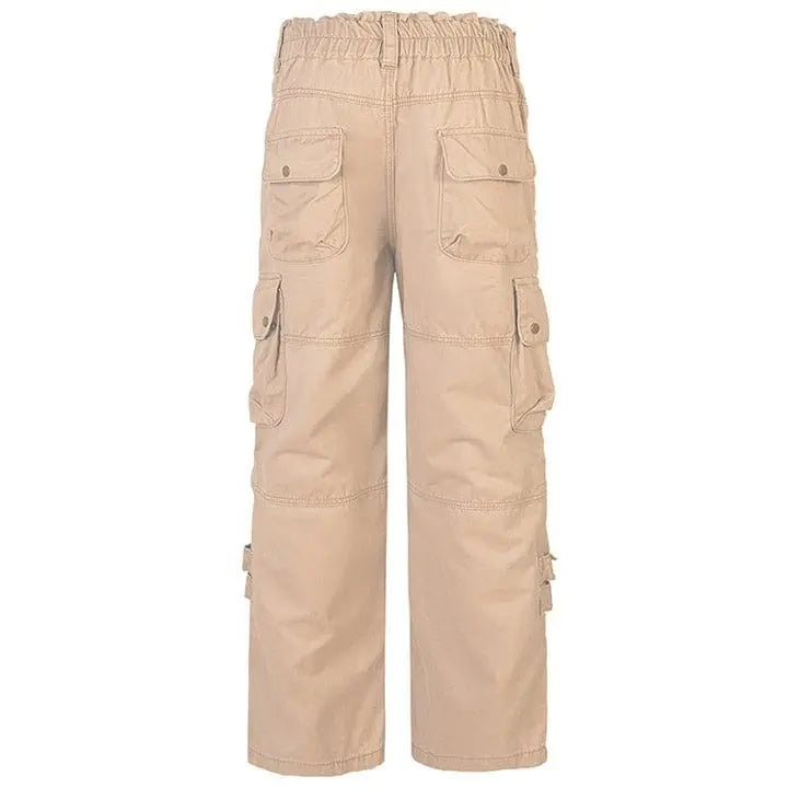 Sneakerhill® Khaki Elastic Waist Cargo Jeans - sneakerhillcom