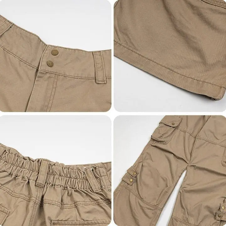 Sneakerhill® Khaki Elastic Waist Cargo Jeans - sneakerhillcom