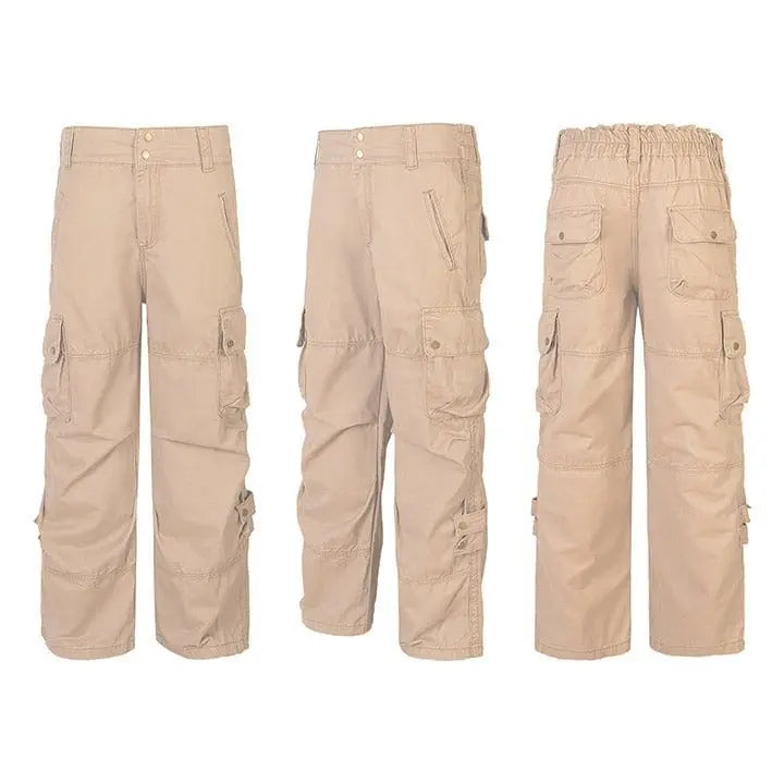 Sneakerhill® Khaki Elastic Waist Cargo Jeans - sneakerhillcom