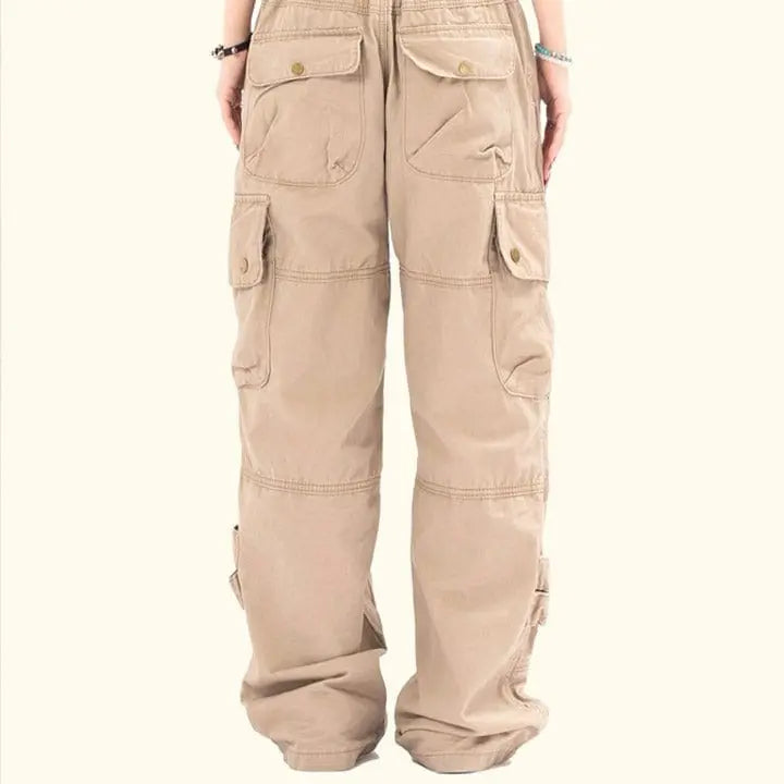 Sneakerhill® Khaki Elastic Waist Cargo Jeans - sneakerhillcom