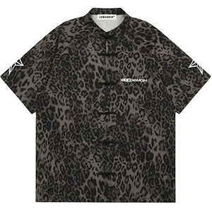 Sneakerhill® Leopard Button Up Shirt Embroidery Star - sneakerhillcom