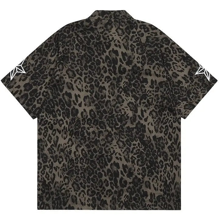 Sneakerhill® Leopard Button Up Shirt Embroidery Star - sneakerhillcom