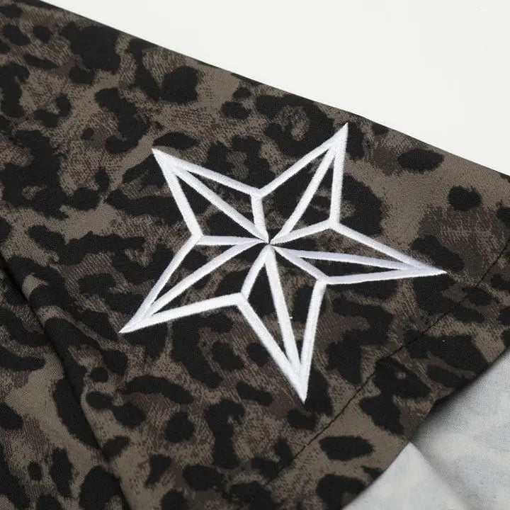 Sneakerhill® Leopard Button Up Shirt Embroidery Star - sneakerhillcom