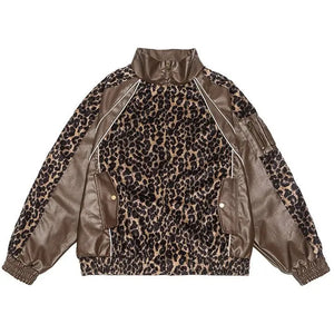 Sneakerhill® Leopard Patchwork Bomber Jacket - sneakerhillcom