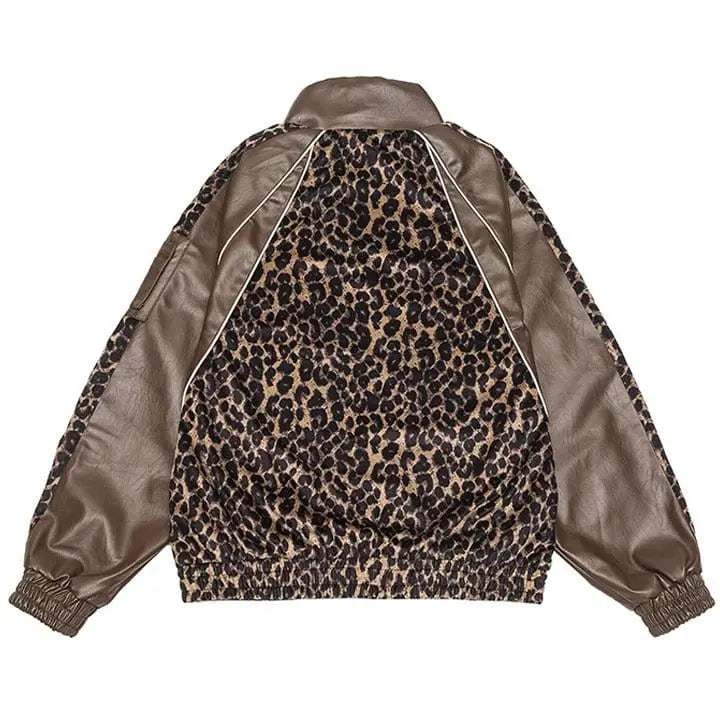 Sneakerhill® Leopard Patchwork Bomber Jacket - sneakerhillcom