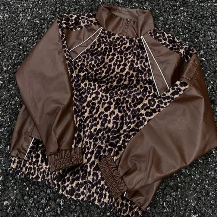 Sneakerhill® Leopard Patchwork Bomber Jacket - sneakerhillcom