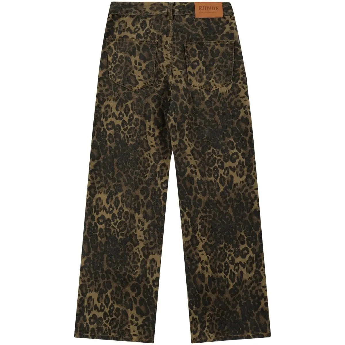 Sneakerhill® Leopard Straight Leg Jeans Multiple Pockets - sneakerhillcom