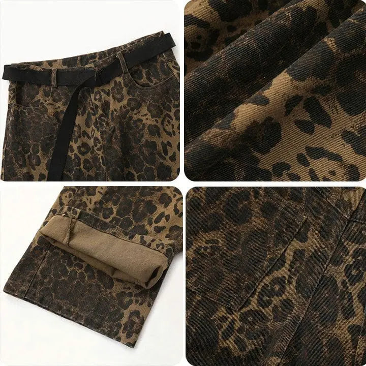 Sneakerhill® Leopard Straight Leg Pants with Belt - sneakerhillcom