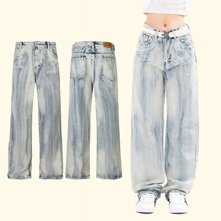 Sneakerhill® Loose Fit Acid Washed Skate Jeans - sneakerhillcom